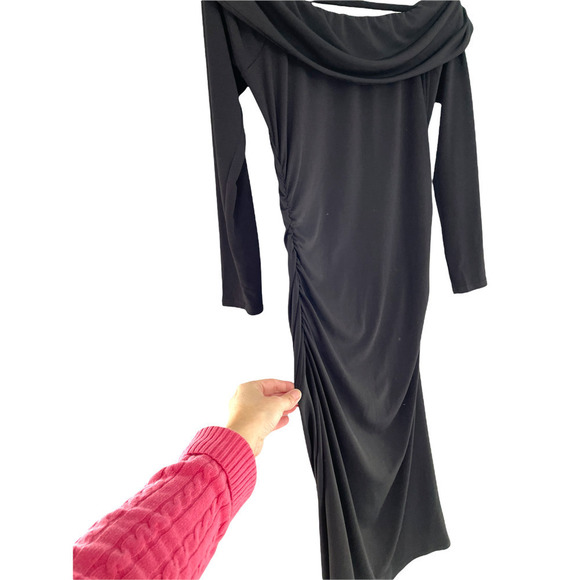 LAUNDRY BY DESIGN BLACK OFF SHOULDER RUCHED DRESS - Picture 6 of 7